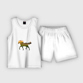 Детская пижама с шортами хлопок с принтом конь закат в Петрозаводске,  |  | закат | залив | зелень | конь | лето | лошадь | луг | поле | солнце