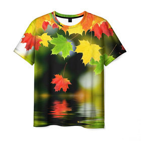 Мужская футболка 3D с принтом Осень в Петрозаводске, 100% полиэфир | прямой крой, круглый вырез горловины, длина до линии бедер | autumn | bright | color | forest | leaves | maple | paint | reflection | river | trees | деревья | клён | краски | лес | листья | осень | отражение | река | цвета | яркие
