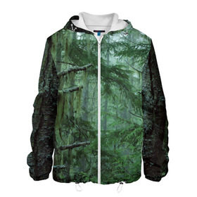 Мужская куртка 3D с принтом Дремучий лес в Петрозаводске, ткань верха — 100% полиэстер, подклад — флис | прямой крой, подол и капюшон оформлены резинкой с фиксаторами, два кармана без застежек по бокам, один большой потайной карман на груди. Карман на груди застегивается на липучку | Тематика изображения на принте: camouflage | dense | fog | forest | spruce | tree | дремучий | ёлка | ельник | камуфляж | лес | маскировка | туман