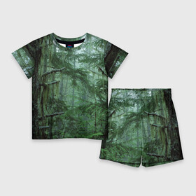 Детский костюм с шортами 3D с принтом Дремучий лес в Петрозаводске,  |  | Тематика изображения на принте: camouflage | dense | fog | forest | spruce | tree | дремучий | ёлка | ельник | камуфляж | лес | маскировка | туман
