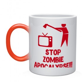 Кружка хамелеон с принтом Stop Zombie Apocalypse в Петрозаводске, керамика | меняет цвет при нагревании, емкость 330 мл | Тематика изображения на принте: 