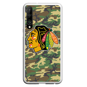 Чехол для Honor P30 с принтом Blackhawks Camouflage в Петрозаводске, Силикон | Область печати: задняя сторона чехла, без боковых панелей | camouflage | chicago blackhawks | hockey | nhl | нхл | хоккей