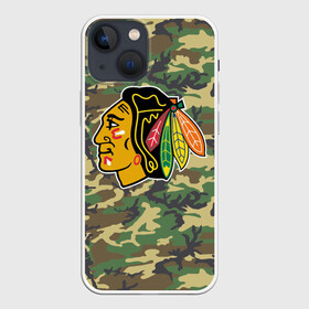 Чехол для iPhone 13 mini с принтом Blackhawks Camouflage в Петрозаводске,  |  | camouflage | chicago blackhawks | hockey | nhl | нхл | хоккей