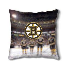 Подушка 3D с принтом Boston Bruins в Петрозаводске, наволочка – 100% полиэстер, наполнитель – холлофайбер (легкий наполнитель, не вызывает аллергию). | состоит из подушки и наволочки. Наволочка на молнии, легко снимается для стирки | бостон | брюинз