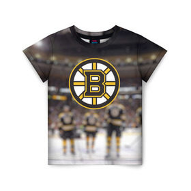 Детская футболка 3D с принтом Boston Bruins в Петрозаводске, 100% гипоаллергенный полиэфир | прямой крой, круглый вырез горловины, длина до линии бедер, чуть спущенное плечо, ткань немного тянется | Тематика изображения на принте: бостон | брюинз