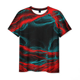 Мужская футболка 3D с принтом Fractal в Петрозаводске, 100% полиэфир | прямой крой, круглый вырез горловины, длина до линии бедер | волны | красный | черный