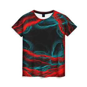 Женская футболка 3D с принтом Fractal в Петрозаводске, 100% полиэфир ( синтетическое хлопкоподобное полотно) | прямой крой, круглый вырез горловины, длина до линии бедер | волны | красный | черный