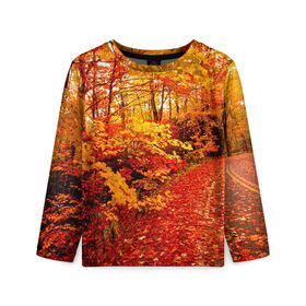 Детский лонгслив 3D с принтом Осень в Петрозаводске, 100% полиэстер | длинные рукава, круглый вырез горловины, полуприлегающий силуэт
 | autumn | bright | colors | forest | paint | trees | деревья | краски | лес | осень | цвета | яркие