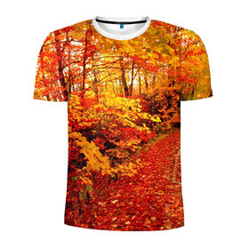 Мужская футболка 3D спортивная с принтом Осень в Петрозаводске, 100% полиэстер с улучшенными характеристиками | приталенный силуэт, круглая горловина, широкие плечи, сужается к линии бедра | Тематика изображения на принте: autumn | bright | colors | forest | paint | trees | деревья | краски | лес | осень | цвета | яркие