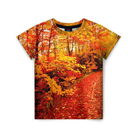 Детская футболка 3D с принтом Осень в Петрозаводске, 100% гипоаллергенный полиэфир | прямой крой, круглый вырез горловины, длина до линии бедер, чуть спущенное плечо, ткань немного тянется | Тематика изображения на принте: autumn | bright | colors | forest | paint | trees | деревья | краски | лес | осень | цвета | яркие