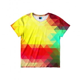 Детская футболка 3D с принтом Polygon в Петрозаводске, 100% гипоаллергенный полиэфир | прямой крой, круглый вырез горловины, длина до линии бедер, чуть спущенное плечо, ткань немного тянется | геометрия | паттерн | полигоны | разноцветный | треугольники | яркий