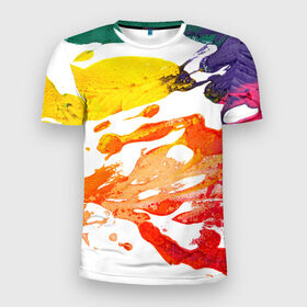 Мужская футболка 3D спортивная с принтом Абстракционизм 9 в Петрозаводске, 100% полиэстер с улучшенными характеристиками | приталенный силуэт, круглая горловина, широкие плечи, сужается к линии бедра | краски | мазки | масляные | текстуры | цвета