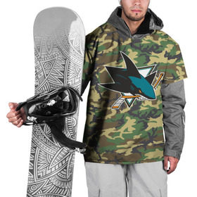 Накидка на куртку 3D с принтом Sharks Camouflage в Петрозаводске, 100% полиэстер |  | camouflage | hockey | nhl | san jose sharks | нхл | хоккей