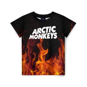 Детская футболка 3D с принтом Arctic Monkeys fire в Петрозаводске, 100% гипоаллергенный полиэфир | прямой крой, круглый вырез горловины, длина до линии бедер, чуть спущенное плечо, ткань немного тянется | 