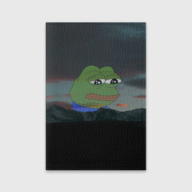 Обложка для паспорта матовая кожа с принтом Sad frog в Петрозаводске, натуральная матовая кожа | размер 19,3 х 13,7 см; прозрачные пластиковые крепления | Тематика изображения на принте: pepe | пепе