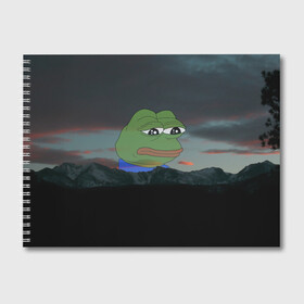 Альбом для рисования с принтом Sad frog в Петрозаводске, 100% бумага
 | матовая бумага, плотность 200 мг. | Тематика изображения на принте: pepe | пепе
