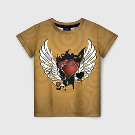 Детская футболка 3D с принтом Сердце с крыльями в Петрозаводске, 100% гипоаллергенный полиэфир | прямой крой, круглый вырез горловины, длина до линии бедер, чуть спущенное плечо, ткань немного тянется | Тематика изображения на принте: граффити | тату