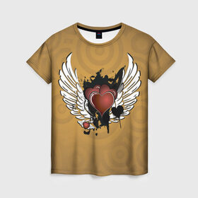Женская футболка 3D с принтом Сердце с крыльями в Петрозаводске, 100% полиэфир ( синтетическое хлопкоподобное полотно) | прямой крой, круглый вырез горловины, длина до линии бедер | граффити | тату