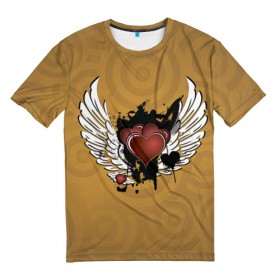 Мужская футболка 3D с принтом Сердце с крыльями в Петрозаводске, 100% полиэфир | прямой крой, круглый вырез горловины, длина до линии бедер | граффити | тату