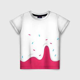 Детская футболка 3D с принтом KREME (original design) в Петрозаводске, 100% гипоаллергенный полиэфир | прямой крой, круглый вырез горловины, длина до линии бедер, чуть спущенное плечо, ткань немного тянется | cherry | cream | design | red | sugar | vanilla | white | вишня | яркое