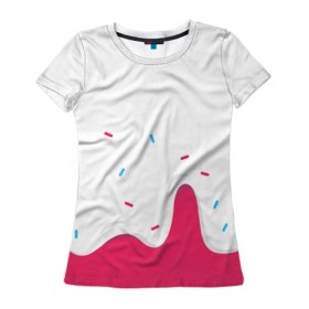 Женская футболка 3D с принтом KREME (original design) в Петрозаводске, 100% полиэфир ( синтетическое хлопкоподобное полотно) | прямой крой, круглый вырез горловины, длина до линии бедер | cherry | cream | design | red | sugar | vanilla | white | вишня | яркое