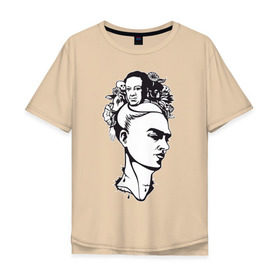 Мужская футболка хлопок Oversize с принтом Фрида в Петрозаводске, 100% хлопок | свободный крой, круглый ворот, “спинка” длиннее передней части | арт | девушка | женщина | любовь | мексика | портрет | фрида | художник | цветы | череп