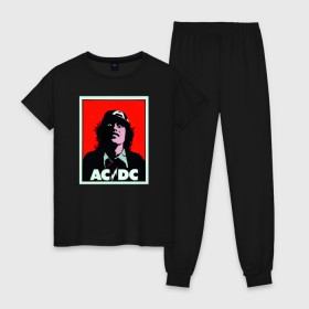 Женская пижама хлопок с принтом AC/DC: T-SHIRT в Петрозаводске, 100% хлопок | брюки и футболка прямого кроя, без карманов, на брюках мягкая резинка на поясе и по низу штанин | Тематика изображения на принте: acdc