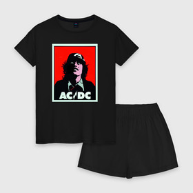 Женская пижама с шортиками хлопок с принтом AC/DC: T-SHIRT в Петрозаводске, 100% хлопок | футболка прямого кроя, шорты свободные с широкой мягкой резинкой | Тематика изображения на принте: acdc