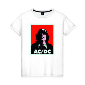 Женская футболка хлопок с принтом AC/DC: T-SHIRT в Петрозаводске, 100% хлопок | прямой крой, круглый вырез горловины, длина до линии бедер, слегка спущенное плечо | acdc