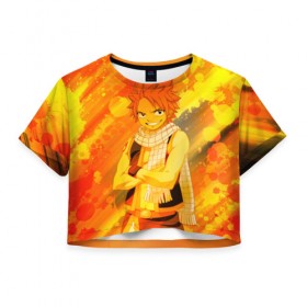 Женская футболка 3D укороченная с принтом Fire в Петрозаводске, 100% полиэстер | круглая горловина, длина футболки до линии талии, рукава с отворотами | fairy tail | хвост феи