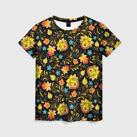 Женская футболка 3D с принтом Цветочный узор в Петрозаводске, 100% полиэфир ( синтетическое хлопкоподобное полотно) | прямой крой, круглый вырез горловины, длина до линии бедер | лепестки | орнамент | прикольные картинки | узор | цветочки | цветы