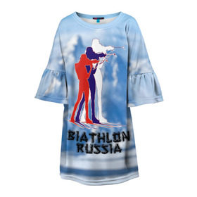 Детское платье 3D с принтом Biathlon russia в Петрозаводске, 100% полиэстер | прямой силуэт, чуть расширенный к низу. Круглая горловина, на рукавах — воланы | Тематика изображения на принте: биатлон