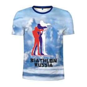 Мужская футболка 3D спортивная с принтом Biathlon russia в Петрозаводске, 100% полиэстер с улучшенными характеристиками | приталенный силуэт, круглая горловина, широкие плечи, сужается к линии бедра | Тематика изображения на принте: биатлон