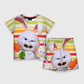 Детский костюм с шортами 3D с принтом Злой кролик в Петрозаводске,  |  | животные | злой | игрушка | кролик | мультфильм | тайная жизнь домашних животных
