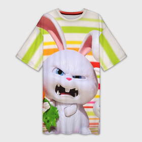 Платье-футболка 3D с принтом Злой кролик в Петрозаводске,  |  | животные | злой | игрушка | кролик | мультфильм | тайная жизнь домашних животных