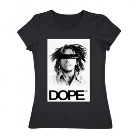 Женская футболка хлопок с принтом Bob Marley Dope в Петрозаводске, 100% хлопок | прямой крой, круглый вырез горловины, длина до линии бедер, слегка спущенное плечо | bobmarley | dope | fashion | swag | trend