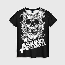 Женская футболка 3D с принтом Asking Alexandria в Петрозаводске, 100% полиэфир ( синтетическое хлопкоподобное полотно) | прямой крой, круглый вырез горловины, длина до линии бедер | asking alexandria | музыка | рок | череп