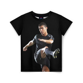 Детская футболка 3D с принтом Роналдо в Петрозаводске, 100% гипоаллергенный полиэфир | прямой крой, круглый вырез горловины, длина до линии бедер, чуть спущенное плечо, ткань немного тянется | real | ronaldo | реал мадрид | роналдо | футбол | футболист