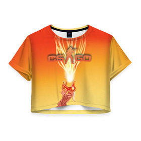 Женская футболка 3D укороченная с принтом Dragon lore cs go в Петрозаводске, 100% полиэстер | круглая горловина, длина футболки до линии талии, рукава с отворотами | counter | cs | go | strike
