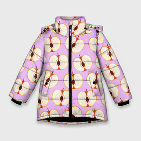 Зимняя куртка для девочек 3D с принтом Молодильные яблочки в Петрозаводске, ткань верха — 100% полиэстер; подклад — 100% полиэстер, утеплитель — 100% полиэстер. | длина ниже бедра, удлиненная спинка, воротник стойка и отстегивающийся капюшон. Есть боковые карманы с листочкой на кнопках, утяжки по низу изделия и внутренний карман на молнии. 

Предусмотрены светоотражающий принт на спинке, радужный светоотражающий элемент на пуллере молнии и на резинке для утяжки. | Тематика изображения на принте: life in da trash | vogue | алена двойченкова | вог | двойченкова | егор дружинин | мига | мигель | молодильные яблочки | персики | танцы | танцы на тнт | тнт | яблоки | яблочки