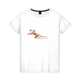 Женская футболка хлопок с принтом Волейбол геометрия в Петрозаводске, 100% хлопок | прямой крой, круглый вырез горловины, длина до линии бедер, слегка спущенное плечо | полигоны