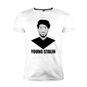 Мужская футболка премиум с принтом Young Stalin в Петрозаводске, 92% хлопок, 8% лайкра | приталенный силуэт, круглый вырез ворота, длина до линии бедра, короткий рукав | молодой | патриот | россия | советский | ссср | сталин