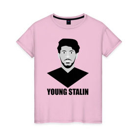 Женская футболка хлопок с принтом Young Stalin в Петрозаводске, 100% хлопок | прямой крой, круглый вырез горловины, длина до линии бедер, слегка спущенное плечо | молодой | патриот | россия | советский | ссср | сталин