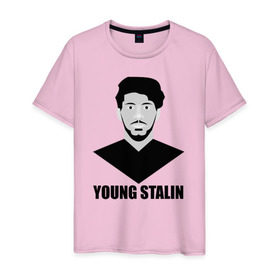 Мужская футболка хлопок с принтом Young Stalin в Петрозаводске, 100% хлопок | прямой крой, круглый вырез горловины, длина до линии бедер, слегка спущенное плечо. | Тематика изображения на принте: молодой | патриот | россия | советский | ссср | сталин