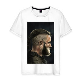 Мужская футболка хлопок с принтом Ragnar Lodbrock в Петрозаводске, 100% хлопок | прямой крой, круглый вырез горловины, длина до линии бедер, слегка спущенное плечо. | ragnar lodbrock | vikings | викинги | рагнар лодброк