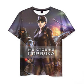 Мужская футболка 3D с принтом На страже порядка в Петрозаводске, 100% полиэфир | прямой крой, круглый вырез горловины, длина до линии бедер | 