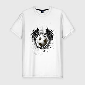 Мужская футболка премиум с принтом Футбольный мяч с крыльями в Петрозаводске, 92% хлопок, 8% лайкра | приталенный силуэт, круглый вырез ворота, длина до линии бедра, короткий рукав | грандж | игра | крылья | кубок | мяч | спорт | футбол