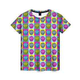 Женская футболка 3D с принтом POP ART в Петрозаводске, 100% полиэфир ( синтетическое хлопкоподобное полотно) | прямой крой, круглый вырез горловины, длина до линии бедер | popart | малина | поп арт | ягоды