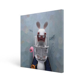 Холст квадратный с принтом Кролик с газетой в Петрозаводске, 100% ПВХ |  | Тематика изображения на принте: rabbids | вантуз | горшок | зайцы засранцы | заяц | туалет
