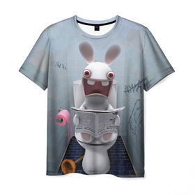 Мужская футболка 3D с принтом Кролик с газетой в Петрозаводске, 100% полиэфир | прямой крой, круглый вырез горловины, длина до линии бедер | rabbids | вантуз | горшок | зайцы засранцы | заяц | туалет